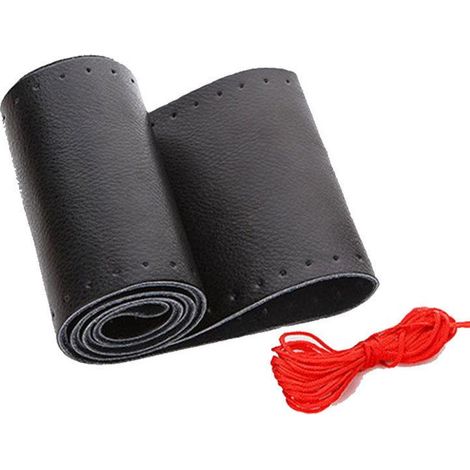 3 pièces de cuir universel pour voiture, 38 cm (noir avec fil rouge), volant cousu à faire soi-même, tendance, respirant et anti-reflets (1/4)
