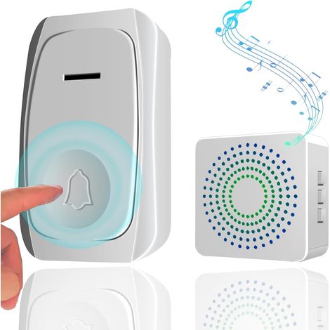 Sonnette sans Fil Exterieur, Sonnette sans-Fil Longue Portée 400m,Carillon avec Récepteurs Enfichables pour la Maison, Etanche IP65,LED Bleu,Kit Bouton Sonnette Exterieur pour Maison/Villa/Bureau (1/5)
