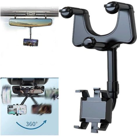 Support Rétroviseur - Support Téléphone Voiture Réglable Rétractable Rotatif 360° - Universel pour Smartphones - 1 Pièce (1/4)