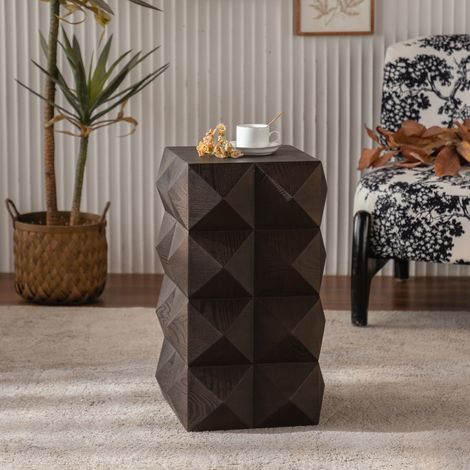 Mesa auxiliar 60 cm marrón en madera maciza y MDF con relieve retro sin montaje (1/5)