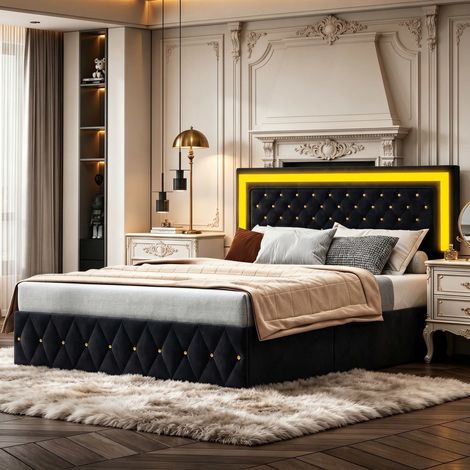 Letto 180x200 cm con materasso integrato, testiera regolabile, velluto morbido, struttura robusta