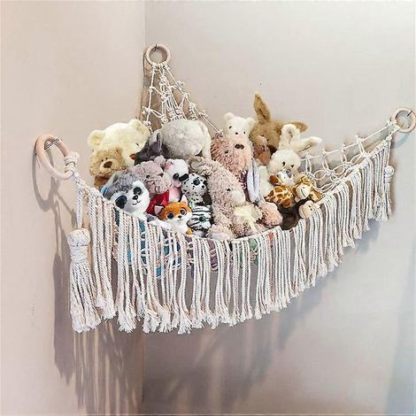 Filet de rangement pour peluches, hamac mural en macramé, organisateur de jouets en peluche, support suspendu pour chambre de bébé, décoration pratique, 3 tailles, beige (1/3)