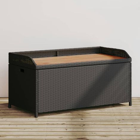 vidaXL Panca Portaoggetti Nera 100x50x52 cm Polyrattan e Legno