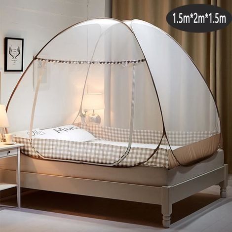 Moustiquaire de Lit Pliable, Digead Portable de Voyage Moustiquaire,Double Porte Camping Mosquito Rideau, Cafe,150 200 150cm (1/4)