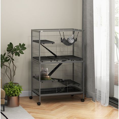 Kleintierkäfig mit 4 Ebenen, 4 Plattformen, 3 Rampen und 4 Türen, grau HAVRYA (1/4)