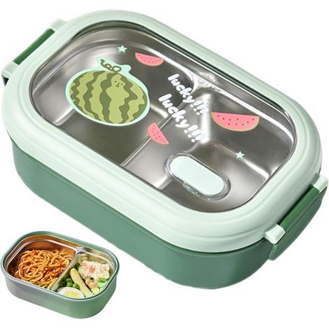Boîte à pain en acier inoxydable - Vert - Compartiments - Adultes et enfants - Boîte à salade (1/5)