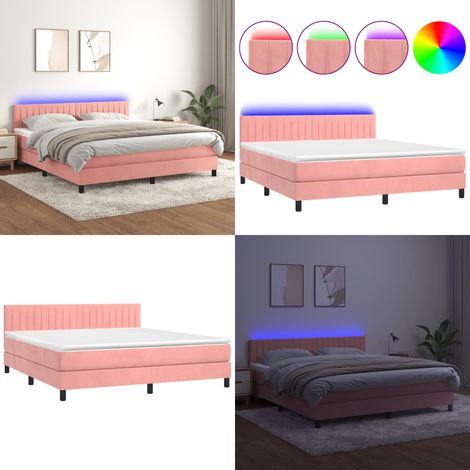Boxspringbett mit Matratze & LED Rosa 160x200 cm Samt - Boxspringbett - Samtbett - Doppelbett - Rosa Bett - LED-Betten - Home & Living (1/5)