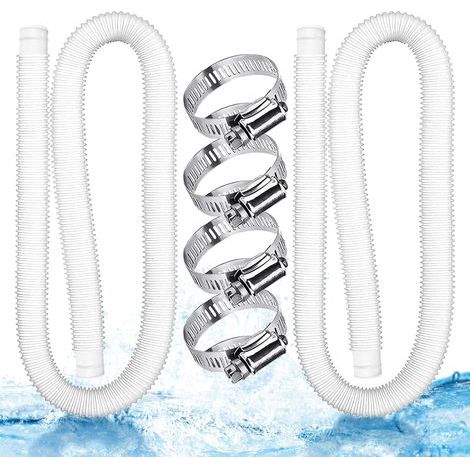 Lot de 2 Tuyaux Piscine Hors Sol 32 mm Blanc avec 4 Pinces de Fixation pour Pompe et Nettoyage (1/4)