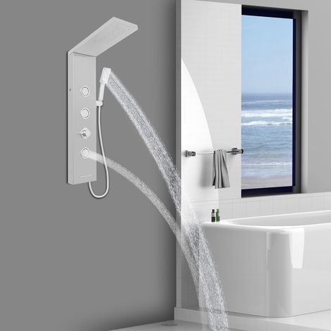 Duschsäule für Badezimmer, Duschpaneel mit LED-Beleuchtung, Wandbrause für den ganzen Körper, Handbrause und Wannenauslauf, extraflache Duschsäule (1/5)
