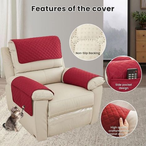 Housse D'appui-Tête pour Meubles, Housse D'accoudoir, Canapé 2/1/3 Places avec Accoudoirs Housse de Protection pour Appuie-Tête de Chaise Inclinable (Color : Rouge, Size : 4 Pieces(1xpocket)) (1/5)
