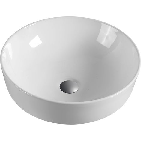 Lavabo Sobre Encimera Cerámico Redondo  Blanco Brillo  Lavadero Baño Cerámico Sobremesa  Diámetro 42cm (1/3)