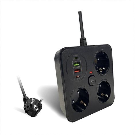 Multiprise 3 prises secteur, rallonge 2 ports USB-C, protection contre les surtensions pour la maison et le bureau, prise UE B (1/5)