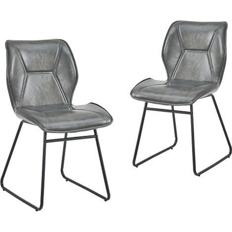 Chaises de salle à manger (Lot de 2) — Assise en similicuir, Structure en métal — Design rembourré  Idéales pour salles à manger, salons et bureaux — Gris (1/4)