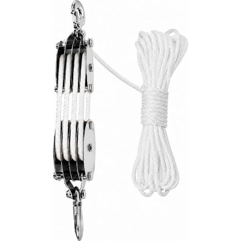 Poulie de Levage, Palan à Corde 8:1 avec Corde de 20 m, Capacité de Charge Robuste Max. 400 kg, Palan Haute Performance pour Garages, Entrepôts et le Levage d'Objets Lourds (Blanc) (1/5)