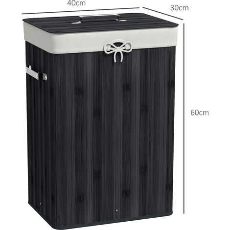 Panier à linge, boîte à linge, panier à linge avec couvercle, sac en toile, bambou, pliable, 72 L, noir, 40 x 30 x 60 cm (1/5)