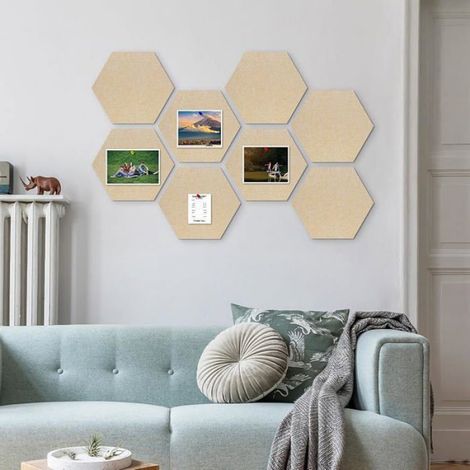 Tableau Mural En Liège - Hexagonal 12 mm - Pour Bureau Maison Salle De Classe - Lot De 8 Avec 80 Punaises Et Adhésifs Amovibles (1/5)