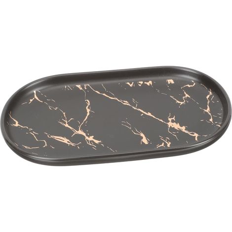 Plateau de Rangement en Céramique Effet Marbre Noir pour Salle de Bain, Surface Lisse et Confortable, pour Cosmétiques et Clés sur Comptoir de Toilette'-'-