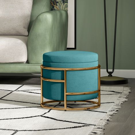 Vert - Pouf de rangement rond en velours et repose-pieds avec compartiment de 24L et couvercle amovible, pour chambre et salon, Ø42x39 cm