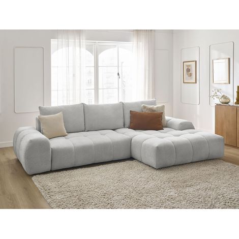BOBOCHIC - Canapé d'angle convertible coffre EVEREST tissu chiné Angle droit Gris clair (1/5)