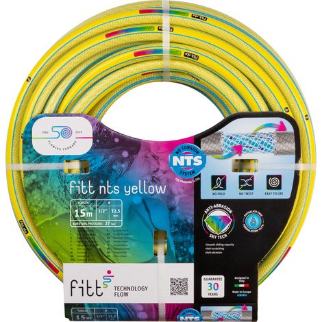 FITT NTS YELLOW 1/2" (12,5 mm) x 15 m – Flexibler und robuster Gartenschlauch Made in Italy Innovative NTS-verstärkte Struktur Verdrehungsfrei UV-beständig Abriebfest Extreme Temperaturen