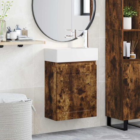 vidaXL Meuble de salle de bain avec robinet Chêne fumé