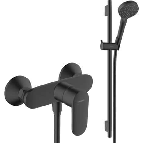 Pack mitigeur douche mécanique HANSGROHE Vernis Blend + Ensemble pommeau Vernis Blend EcoSmart 2 jets avec barre noir mat