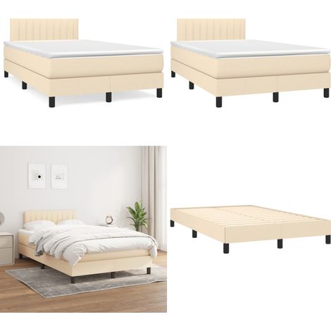 Sommier à lattes de lit avec matelas crème 120x190 cm tissu - Lit Double - Lit Tapissier - Literie - Chambre À Coucher - Matelas À Ressorts Ensachés - Home & Living (1/5)