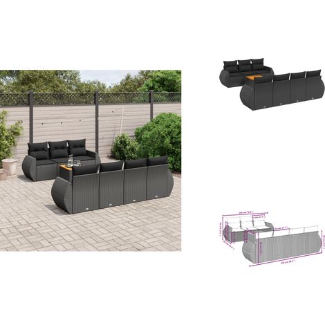 8-tlg. Garten-Sofagarnitur mit Kissen Schwarz Poly Rattan - Gartenmöbel - Outdoor Möbel - Rattan Gartenset - Lounge Set - Esstisch (1/3)