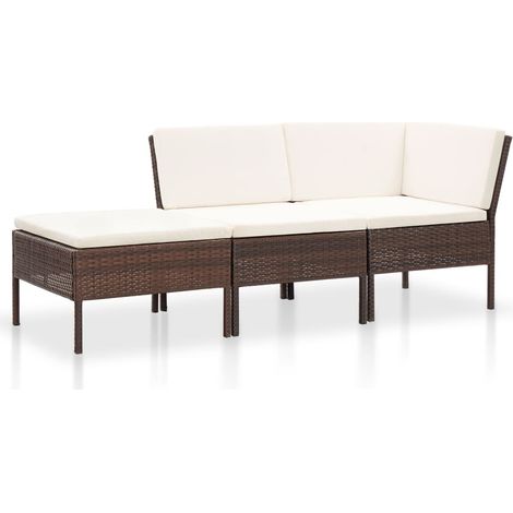 Salon de jardin 3 pcs Ensemble Table et Chaise de Jardin - avec coussins Résine tressée Marron BV395802 - BonneVie (1/5)