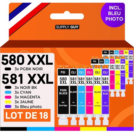 580XXL 581XXL Cartouches compatibles avec Canon PGI-580 CLI-581 avec Photo Bleu pour Pixma TS8150 TS8250 TS8350 TS8350a TS8351 TS8351a TS8352 Multipack 18 Cartouches d'encre (1/5)