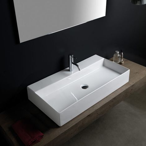 Lavabo d'Appoggio o Sospeso 50x45xh14 cm ZENITH BW con Bordo Sottile da 50 cm - Monoforo - Ceramica Bianco (1/5)