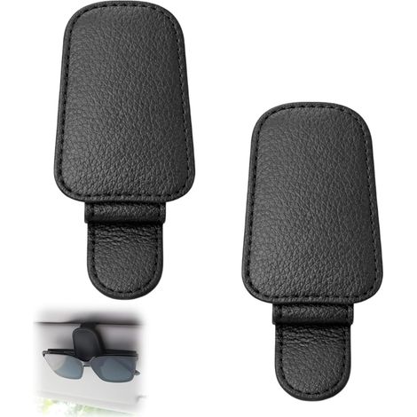 2pcs Porte Lunettes pour Voiture, Accessoires Voiture, Support Lunette Voiture, Clip MagnéTique en Cuir Noir, Accessoire Voiture Interieur Universel, pour Lunettes De Soleil/Cartes (1/5)