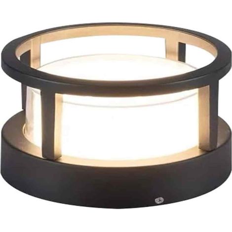 Borne Éclairage Extérieur,10cm,7W LED Lampe de Jardin Exterieur Ronde Ip65 Lampadaire Exterieur en Aluminium, Blanc Chaud, Borne Lumineuse Exterieure, Pour Chemins,Terrasse,Noir (1/5)