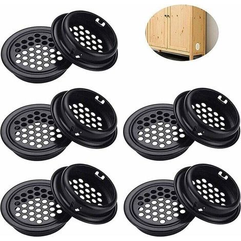 Rejilla de ventilación redonda de acero inoxidable, 10 piezas, color negro, para armarios, alacenas, ventilación de cocina y muebles. (1/4)