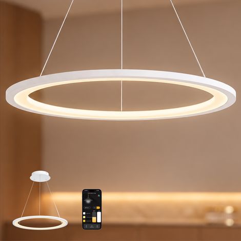 Mai & Mai Pendelleuchte Esstisch, 60cm LED Moderne Hängelampe, stufenlos dimmbar 3000K–6000K, höhenverstellbare Design 30W Esstischlampe mit Fernbedienung & Wandschalter, Luvina01, Sandweiß (1/5)