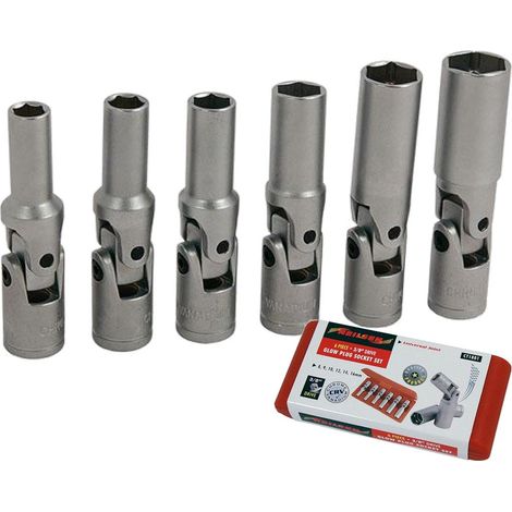 Neilsen 6pc Glow Plug Universal Joint Socket Set Metric Sockets Hub Removal 3/8"