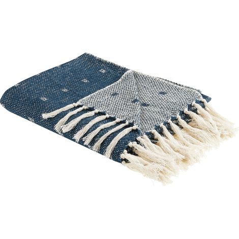 Coperta cotone e acrilico blu scuro con nappe 130 x 170 cm Taari