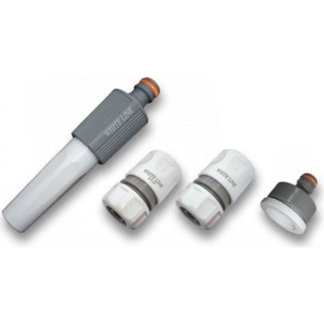 Set De Douche Jardin - 4 Pièces - Raccords Rapides 1/2 Pouces Et Embout À 3 Jets - Pour Arrosage Extérieur - Blanc/Gris
