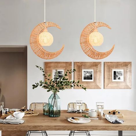 Lot de 2 Lustre Suspension Vintage Suspension Luminaire Lune en Corde de Papier Industrielle Ajustable pour Salon Chambre (1/5)