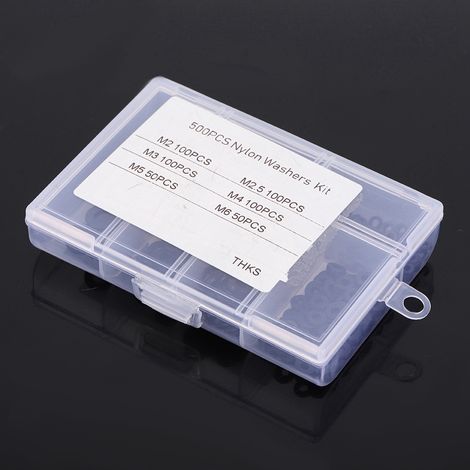 Kit de 500 rondelles plates en nylon M2-M6 avec boîte (noir) (1/5)