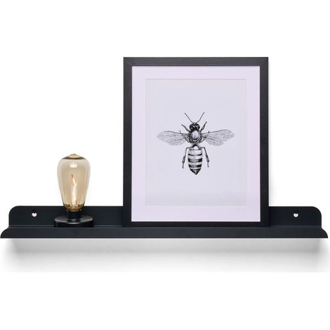 TOJ Living Étagère murale pour vinyles & cadres – Étagère à tableaux / tablette murale flottante – Acier inoxydable – 60 cm – noir mat (1/4)