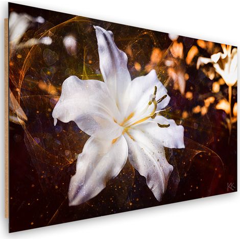 Quadro deco panel, Lily bianco su uno sfondo marrone - 100x70 (1/5)