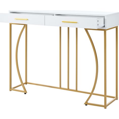 Tavolo consolle da ingresso bianco e oro con 2 cassetti 110 x 32 x 85 cm (1/5)