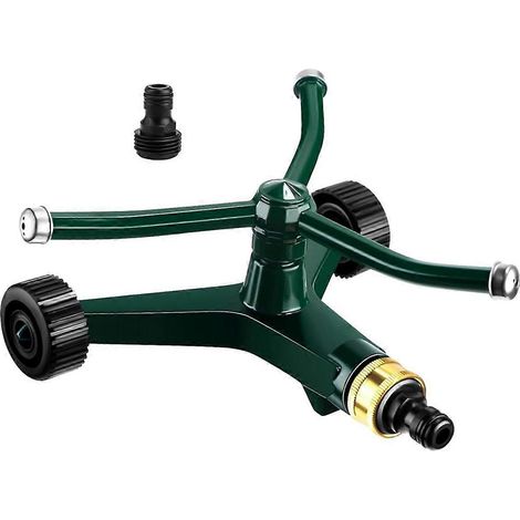 Arroseur rotatif en métal à 3 bras, robuste, à rotation automatique à 360°, avec base à roulettes (1/4)