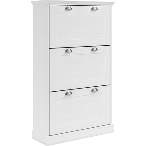 Motala-Rangement pour chaussures avec 3 portes à rabat en aspect bois blanc