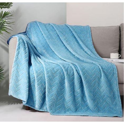 Couverture en polaire en peluche ,couverture de canapé taille queen, couverture décorative douce et moelleuse pour canapé- confortable et légère,bleu, 127x152 cm (1/5)