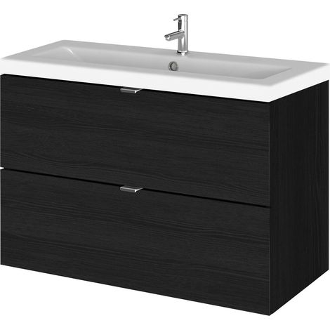 Alrewas Contemporary 2 Drawer Wall Hung Vanity Unit with Basin, Charcoal Black, 800mm