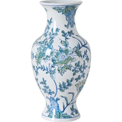 Flower Vase White and Blue Porcelain Decorative Table Accessory Antique Vintage LLANES