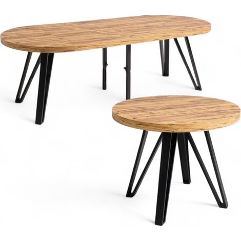 Massiver ausziehbarer Esstisch, Industrial-Look, Runder Tisch Craft Eiche + Schwarz Ø100/300 cm (1/4)