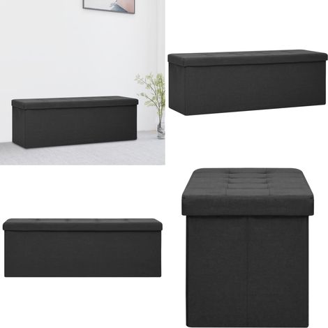 Faltbare Sitzbank mit Stauraum Schwarz Leinenoptik - Sitzbank - Stauraumbank - Bank Mit Stauraum - Wohnzimmerbank - Flurbank - Home & Living (1/5)